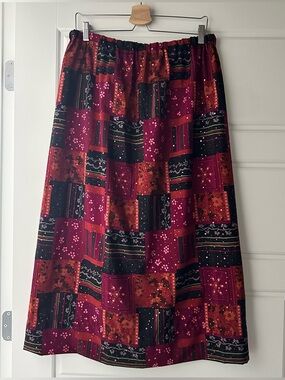 Boho Patchwork Printed Midi Skirt Sz L